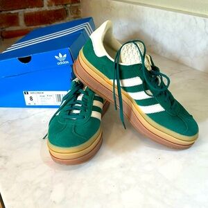 Green and White adidas Gazelle Bold platform